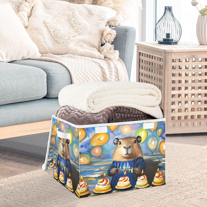 Storage Cube with Lid Birthday Capybara Print 16.5×12.6×11.8 IN Collapsible Large Capacity Foldable Storage Basket Bin Organizer