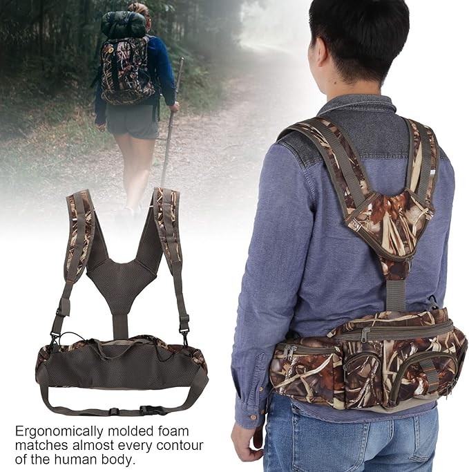 Pilipane Outdoor Hiking Backpack Waist Bag with Bottle Holder Camping Shoulder Bag Water Bottle Pack Ergonomic Lightweight Design for Sports Hiking Outdoor Activities Reed Flannel