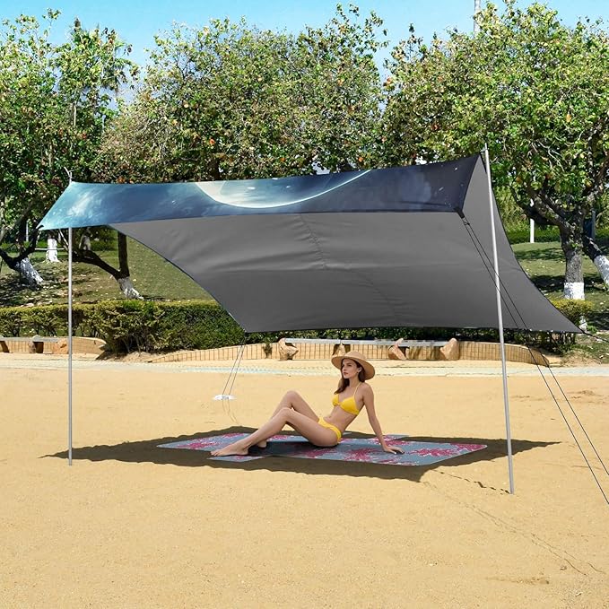 ALAZA Cat Astronaut Beach Tent Sun Shelter UPF50+ Protection Beach Shade Canopy w/ 4 Sandbags for Outdoor Camping Fishing Backyard Fun Picnic 10x9 ft
