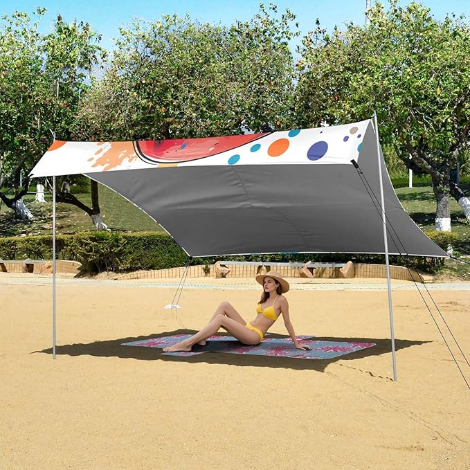 Funny Dinosaur1 Beach Tent &amp Canopy UPF50+ Protection Easy Setup Large Portable Sun Shelter with Sturdy Poles Sandbags and Shovel for Camping Fishing Backyard Fun
