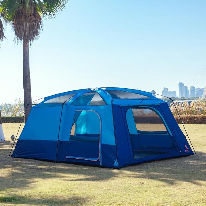 KTT Extra Large Tent 10-12-14 Person(B)Family Cabin Tents2 Rooms3 Doors and 3 Windows with MeshStraight WallWaterproofDouble LayerBig Tent for OutdoorPicnicCampingFamily Gathering