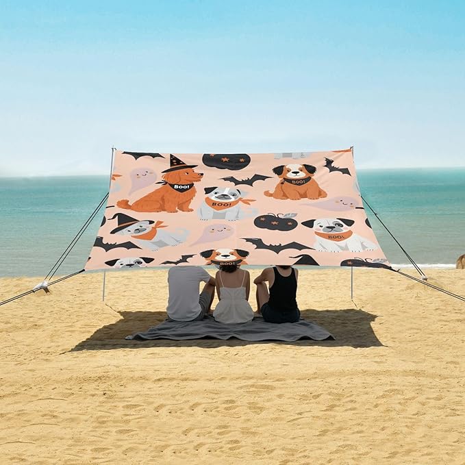 ALAZA Dog Pumpkin Pattern Beach Tent Sun Shelter Portable Canopy Sunshade for Outdoor Camping Picnics Backyard Fun 10x9 ft