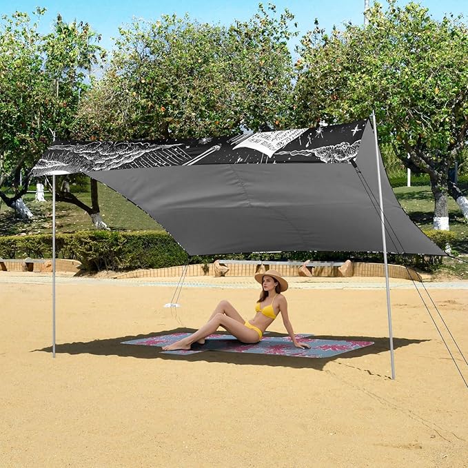 ALAZA Sun Moon Astrology Beach Tent Sun Shelter UPF50+ Protection Beach Shade Canopy w/ 4 Sandbags for Outdoor Camping Fishing Backyard Fun Picnic 10x9 ft