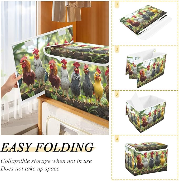 AIXIWAWA Lidded Storage Cube (Cute Chicken) Fabric Foldable Closet Bins with Flip Lid and Handles Organizer Basket Container 16.5 x 12.6 x 11.8 IN