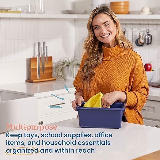 ECR4Kids Scoop Front Storage Bins Multipurpose Organization Navy 10-Piece