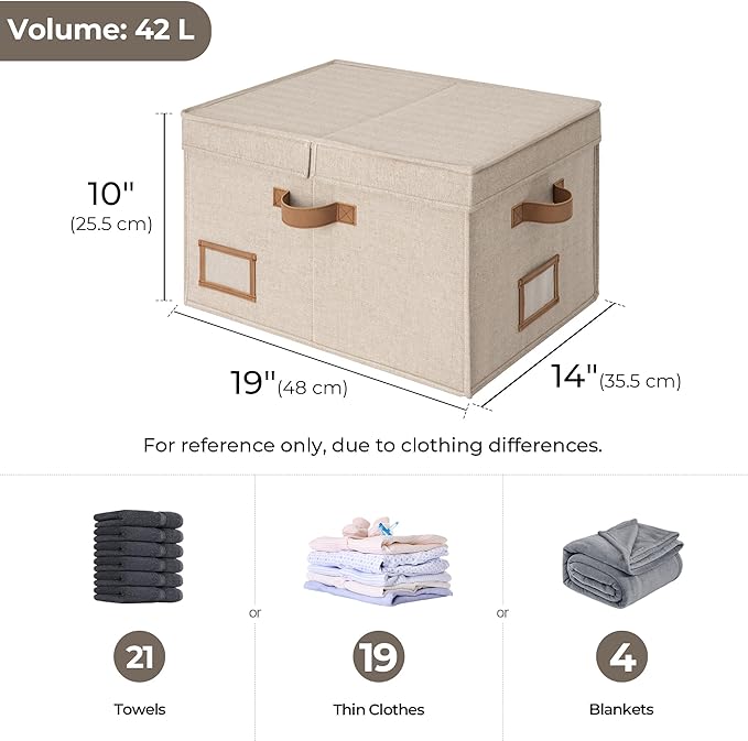 StorageWorks Large Clothes Storage Bins Fabric Boxes with Divider Board Baskets for Clothes Linen Closet Organizers with Lid Mixing of Brown &amp Beige 2-Pack