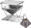 CAMPINGMOON 3 in 1 Flatpack Portable Fire Pit Grill 14 inch Foldable Stainless Steel Wood Burning Camping Stove Adjustable Height Overlanding Outdoor Cooking RV Trips Carry Bag included MT-045