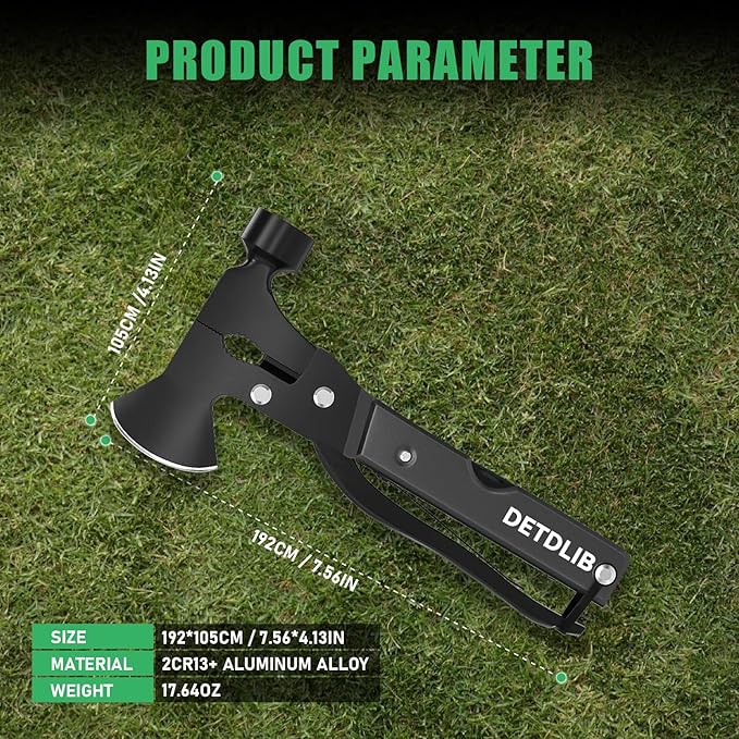 15-in-1 Multitool Axe Hatchet Birthday Gifts for Men Essential for Camping Hiking Cool Gadget Gifts for Men. Women Dad Him Husband Father Mechanic Boyfriend Black