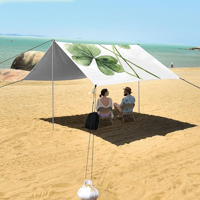 ALAZA Saint Patricks Day Four Green Clover Leaves Beach Tent Sun Shelter Portable Canopy Sunshade for Outdoor Camping Picnics Backyard Fun 10x9 ft