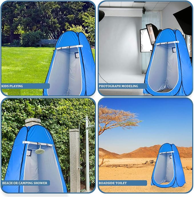 LEVORYEOU Privacy Pop Up Tent Portable Toilet for CampingFishing Tent Outdoor Shower Enclosure Tent Privacy Changing Beach Tent Rain Shelter with Window – Easy Set Up with Carry Bag (Blue)