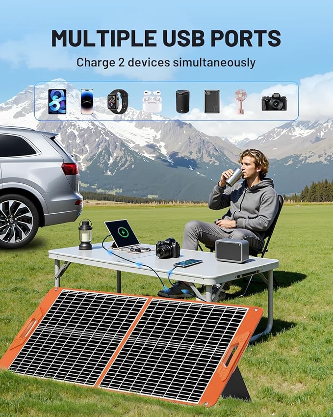 SOLUPUP 60W Portable Solar Panel Charger 23.5% High Efficiency Foldable Solar Panels for Power Station IP65 Waterproof Solar Charger with QC3.0 USB-A &amp USB-C Outputs for Outdoor Camping RV Trip