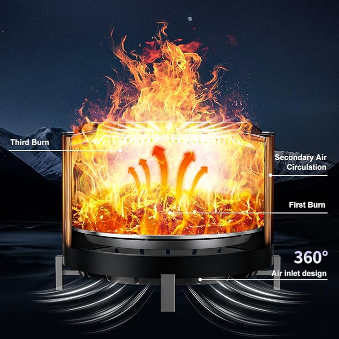 27 inch Stainless Steel Smokeless Fire Pit Outdoor Smokeless Firepit Wood Burning Fire Pits for Camping Bonfire Low Smoke Firepit for Outside (Vertical Hole)