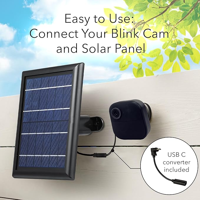 Wasserstein Solar Panel with Internal Battery - Compatible with Blink Outdoor 3/4 (2-Pack Black) (Camera NOT Included)