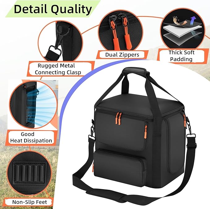 Compatible with BLUETTI AC180 Wheeled Carrying Case - Soft Fabric Power Station Travel Bag with Retractable Handle Multi-Pockets &amp Side Zipper (Black Rolling Case)