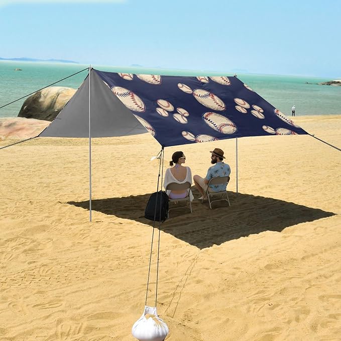 xigua Baseball Beach Tent Sun Shelter with Carrying Bag - Silver Coated Oxford Fabric Beach Canopy for Beach Camping Fishing - Includes Windproof Ropes Sandbags &amp Stakes