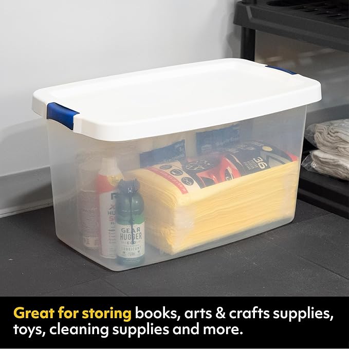 CENTREX CX Cleared Away 66-Quart Medium-Strength Clear Storage Container &amp Latching Lid 4 Pack (14.7”H x 27”W x 15.5”D) Stackable Transparent Storage and Organization Tote Plastic Bin