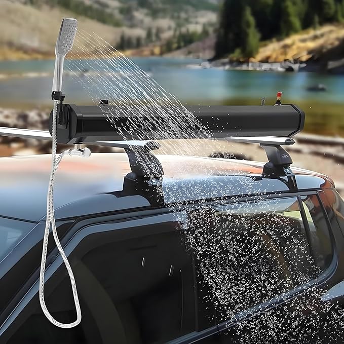 Portable Car Camping Shower Kit Roof Rack Water Tank Car Shower Roof Rack Mount Road Shower Self-Pressurized Water Tank for Camping Shower 4.76加仑/18升