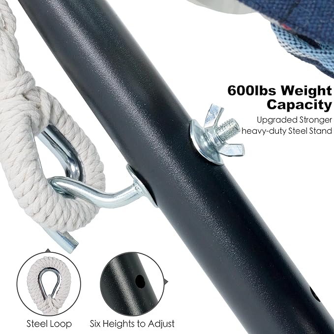 GAFETE Double Hammock with Stand for Outside Upgraded Spreader Bar Heavy Duty Space Saving Steel Stand 2 Person Convenient Pockets Easy Assembly 600lbs Weight Capacity Indoor &amp Outdoor (Nigh