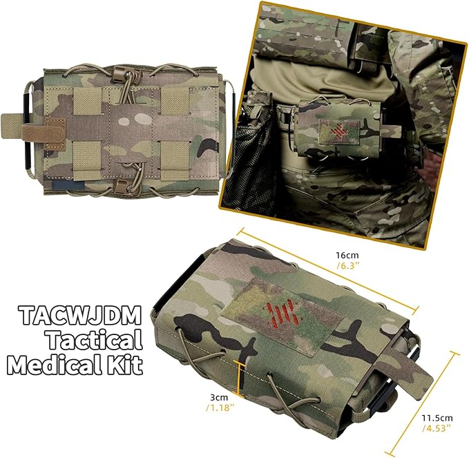 Tactical Medical Bag IFAK Pouch MOLLE First Aid Bag - Horizontal Two-Piece Quick Release Design for Belts Backpacks(OD)