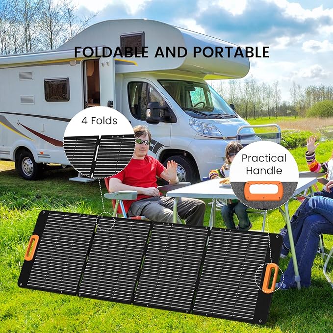 Portable Solar Panel 200 Watt Foldable 200W Solar Cell Solar Charger for Power Station Waterproof w/Adjustable Kickstand XT60 Anderson DC 8mm Connector for Camping Off Grid Living