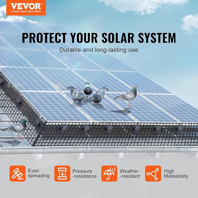 VEVOR 8 inch x 100ft Solar Panel Bird Guard Critter Guard Roll Kit with 70pcs Durable Metal Fasteners Solar Panel Guard with Rust-Proof PVC Coating 1/2 inch Wire Roll Mesh