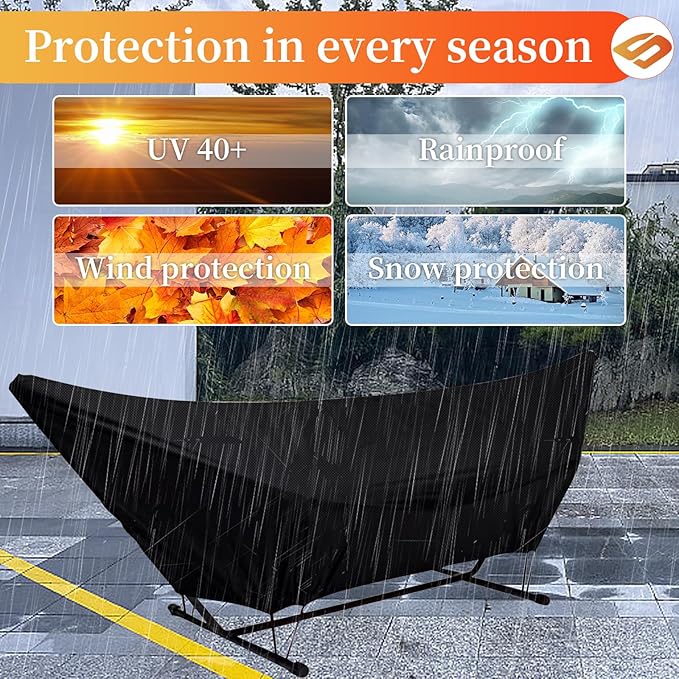 Hammock Cover Waterproof420D Heavy Duty Oxford Cover with Elastic Ropes and Fastening Tapefor 10-15FT Hammock Stand (59 * 177 * 39inBlack)