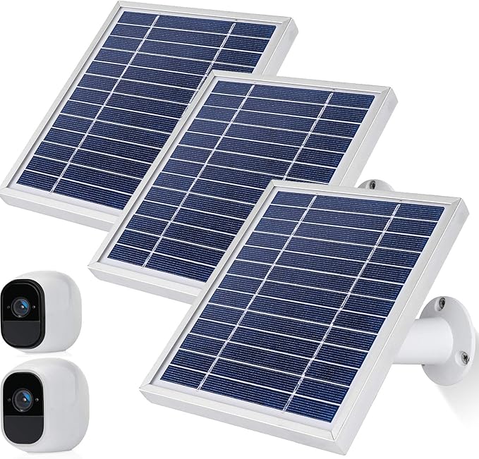 iTODOS Solar Panel Works for Arlo Pro and Arlo Pro2 Camera11.8feet Power Cable and Adjustable Mount (3 PackSilver)