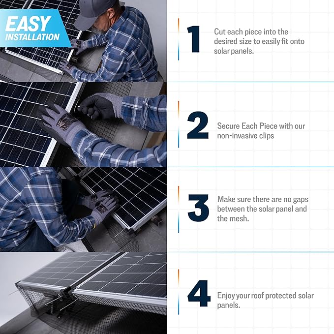 ROTAK Critter Guard - 4in x 100ft Solar Panel Bird Guard with Fastener Clips - Galvanized Black PVC Coated ½ inch Wire Roll Mesh (4 x 100' with 60 Fastener Clips)