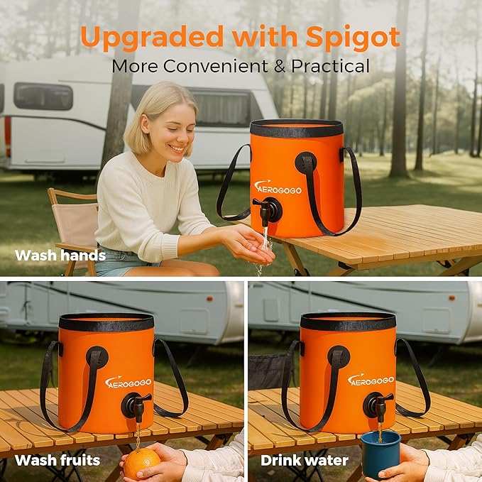 Portable Shower for Camping Rechargeable Shower Pump with LED Display 3-Level Spray Modes Bundled with Collapsible Bucket with Spigot 4 Gallon Portable Foldable Bucket with Handle for Camping