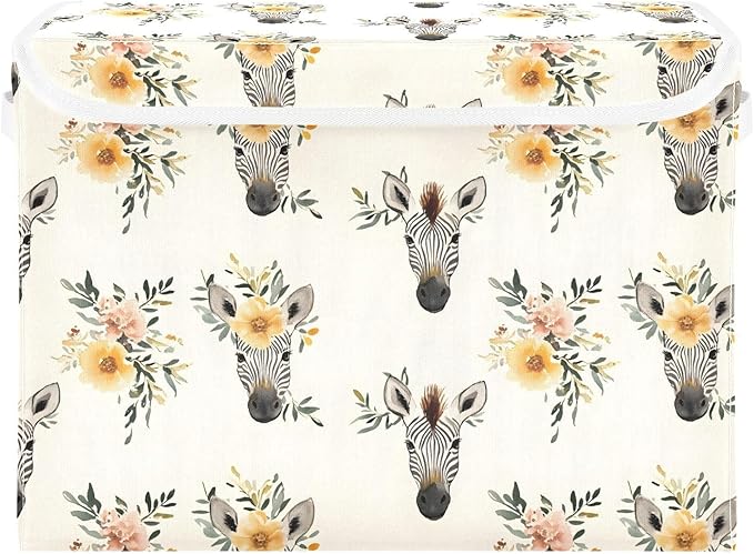 Storage Cube with Lid Zebra Flowers Print 16.5×12.6×11.8 IN 1 Pack Collapsible Large Capacity Foldable Storage Basket Bin Organizer