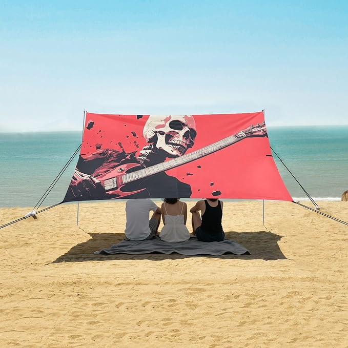 Handsome Skeleton Rock Beach Tent Sun Shelter Set UPF50+ UV Protection 10.5 x 9.19 FT Camping Shade Canopy with Sandbags Sand Anchors Carrying Bag and Others