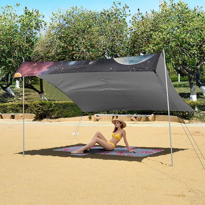 ALAZA Wolf Space Forest Mountains Beach Tent Sun Shelter Portable Canopy Sunshade for Outdoor Camping Picnics Backyard Fun 10x9 ft