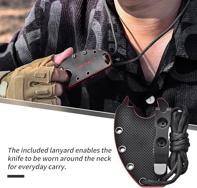 TONIFE Small Fixed Blade Knife Full Tang EDC Camping with Sheath Lanyard and Clip Blade Length 2.172.5 oz.with Sheath (Black - Stonewash)