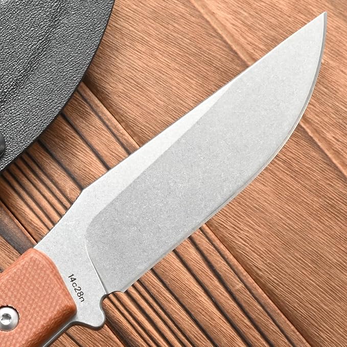 FF104 Fixed Blade Knife 14C28N Steel Blade Micarta Handle Full Tang Knife for Outdoor Camping Hunting Fishing Working(Brown)