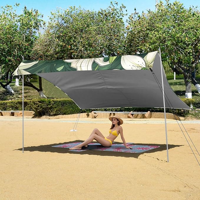 ALAZA Lily Floral Flowers and Leaves Beach Tent Sun Shelter Portable Canopy Sunshade for Outdoor Camping Picnics Backyard Fun 10x9 ft