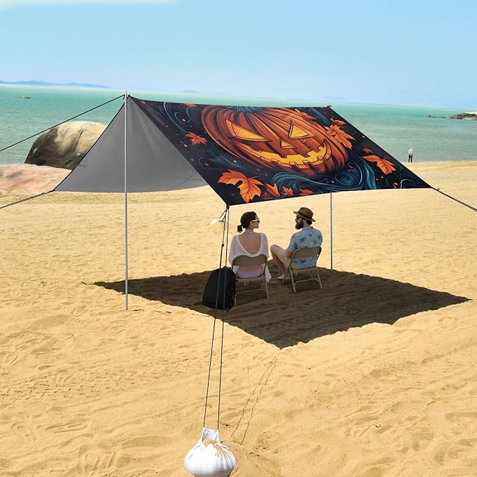 ALAZA Two Pumpkins Beach Tent Sun Shelter Portable Canopy Sunshade for Outdoor Camping Picnics Backyard Fun 10x9 ft