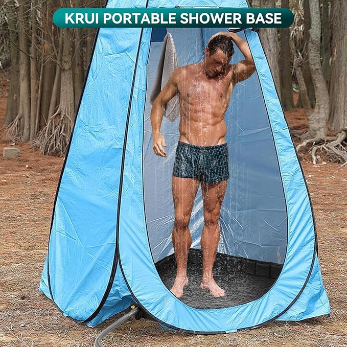 KRUI Camping Shower Base Foldable Shower Tent Awning Base with Drain Hose to Keep Feet Clean Portable Shower Pan for Indoor and Outdoor