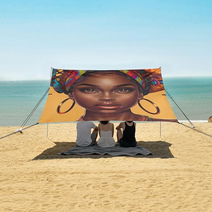 ALAZA Beautiful Black Woman Portrait with African Features Beach Tent Sun Shelter Portable Canopy Sunshade for Outdoor Camping Picnics Backyard Fun 10x9 ft