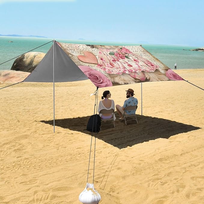 ALAZA Cute Shih Tzu Puppy Dog Beach Tent Sun Shelter UPF50+ Protection Beach Shade Canopy w/ 4 Sandbags for Outdoor Camping Fishing Backyard Fun Picnic 10x9 ft