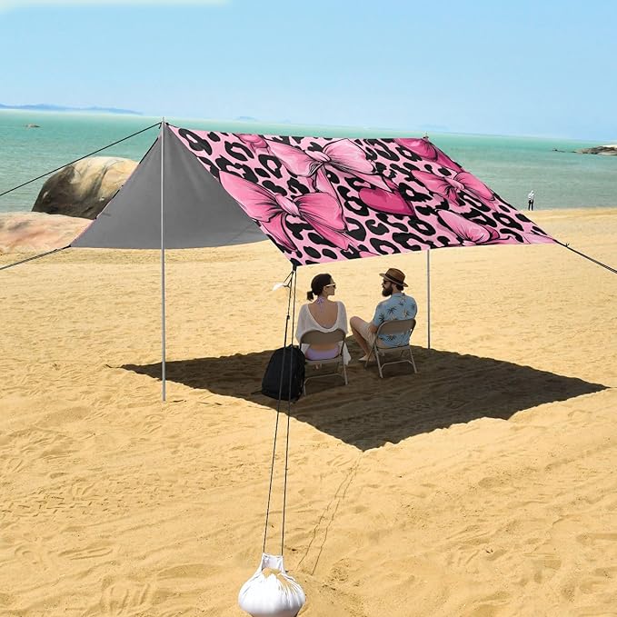 ALAZA Leopard Background Bow Pattern Beach Tent Sun Shelter Portable Canopy Sunshade for Outdoor Camping Picnics Backyard Fun 10x9 ft