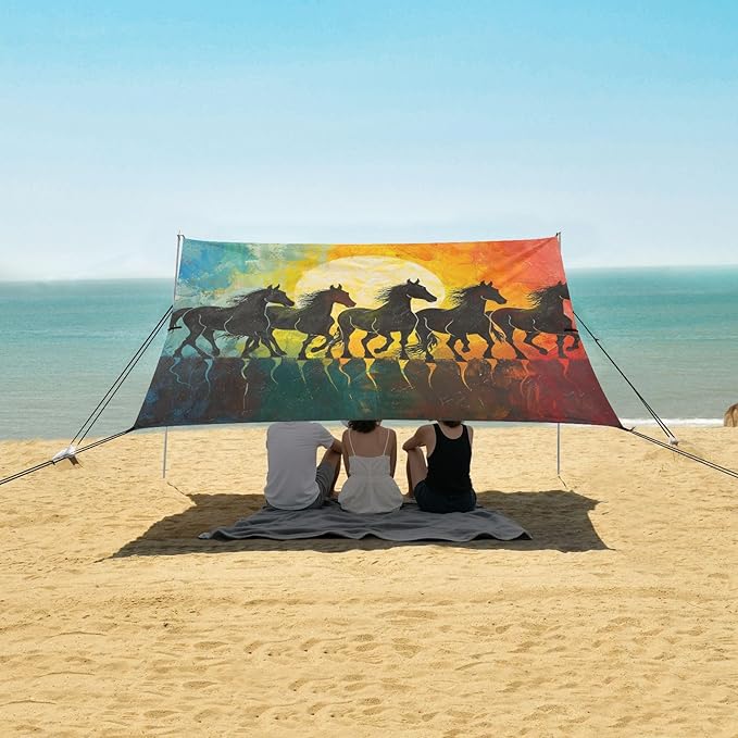 ALAZA Horse Silhouettes in Colors Beach Tent Sun Shelter Portable Canopy Sunshade for Outdoor Camping Picnics Backyard Fun 10x9 ft