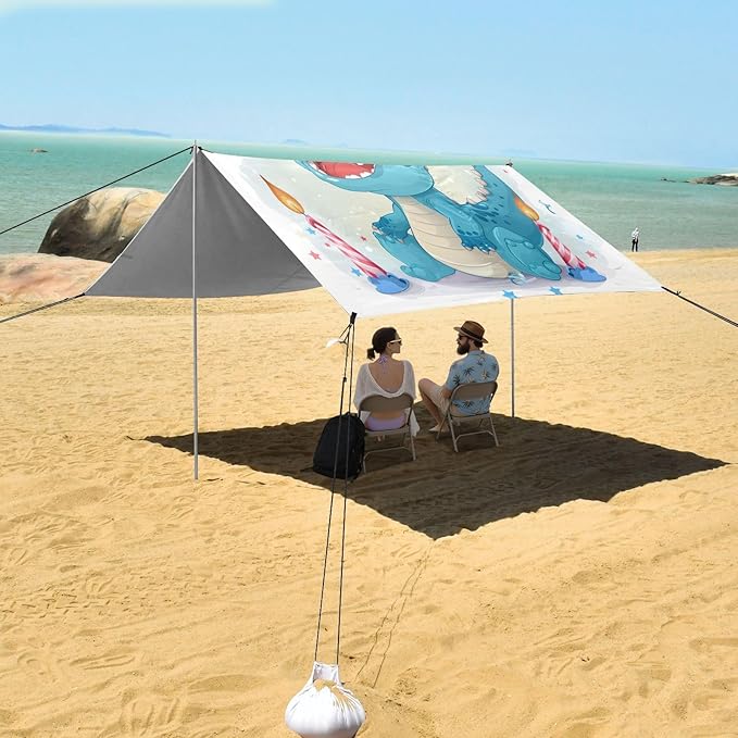 ALAZA Cute Dino Dinosaur Birthday Beach Tent Sun Shelter UPF50+ Protection Beach Shade Canopy w/ 4 Sandbags for Outdoor Camping Fishing Backyard Fun Picnic 10x9 ft