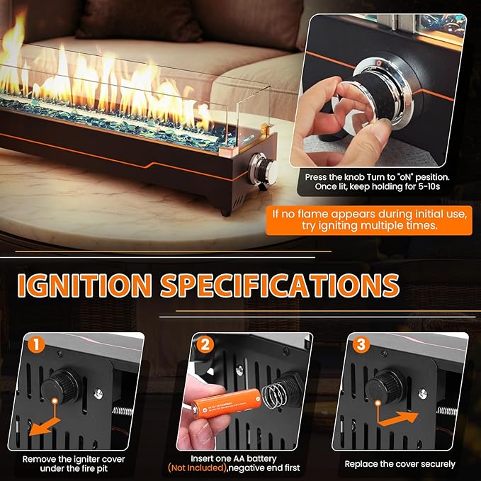 GRISUN Tabletop Fire Pit36 Inch Propane Fire Pit Table50000 BTU Table Top Firepit with Glass Wind GuardStainless Steel BurnerFire GlassPortable Propane fire Pit for Patio Camping Backyard &amp