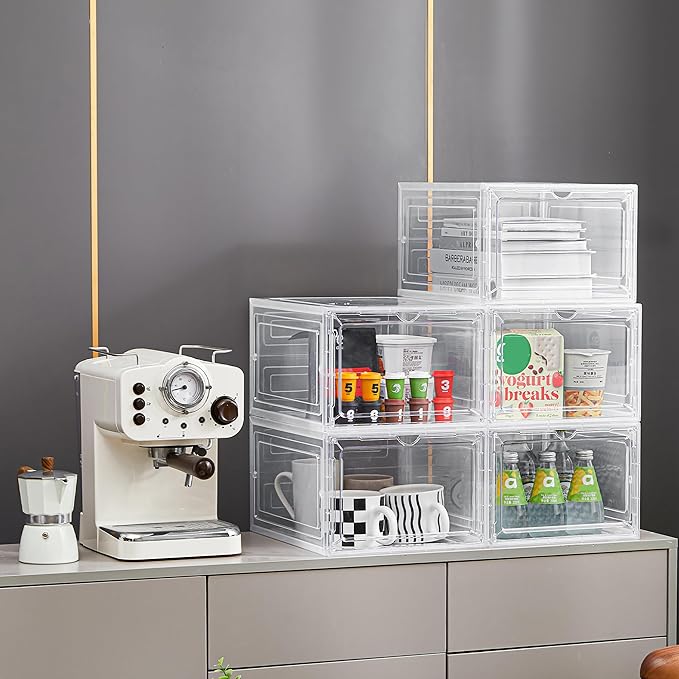 LXLXXL 18 Pack Storage Bins with Lids Plastic Storage Containers with Magnetic Door 19 Qt Stackable Clear Storage Box for Home Office Organizing