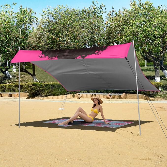 ALAZA Afro Girl Afircan American Beach Tent Sun Shelter UPF50+ Protection Beach Shade Canopy w/ 4 Sandbags for Outdoor Camping Fishing Backyard Fun Picnic 10x9 ft