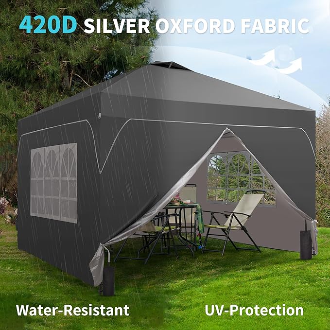 GDY 8x8FT Pop Up Canopy Tent with One Push Setup Easy to Install with 4-Sidewalls for Events Parties Camping Outdoor Gazebo with 4-Sandbags Grey.