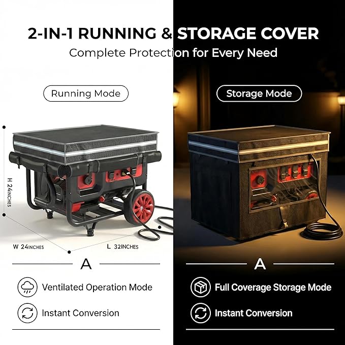 Generator Covers Generator Covers While Running 32X24X24 inches Top Can be Opened With Tool Bag and Visual Operation Window Suitable for 3000W-12000W Frame Generator Black.