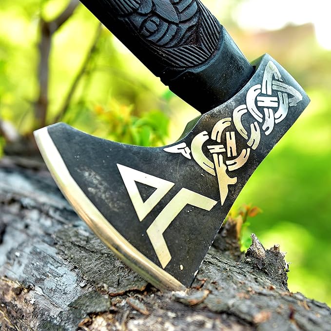 SS SMART &amp SHARP SPORTS INC Custom Handmade High Carbon Steel Viking Axe Real HatchetGift for hIm19 inches SS-17606 with Wooden Box