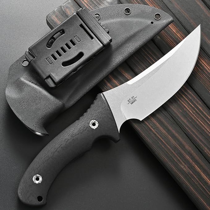 Sitivien ST31 Fixed Blade Knife N690 Stonewashed Steel Blade Carbon Fiber Handle Full Tang EDC Straight Knife for Outdoor Working Camping Hunting Fishing(Silver)