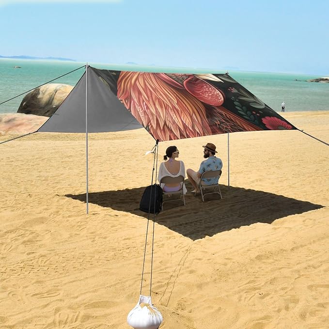 ALAZA Rooster Head Beach Tent Sun Shelter Portable Canopy Sunshade for Outdoor Camping Picnics Backyard Fun 10x9 ft